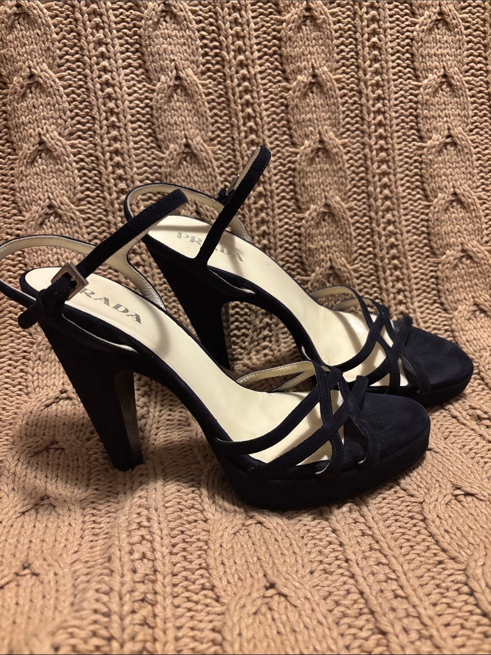 Prada Black Suede Strappy High Heel Sandals